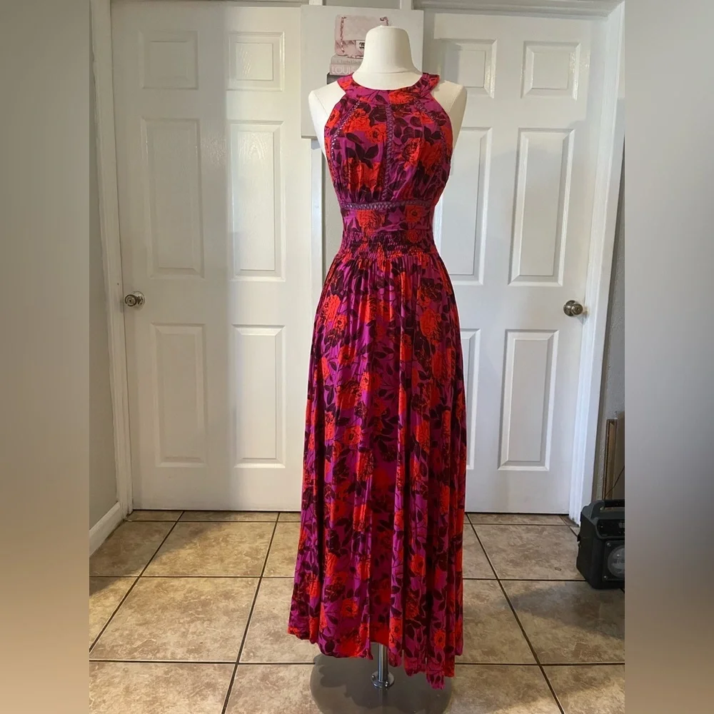 Anthropologie Red and Purple Floral Maxi Dress - Picture 1 of 9